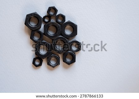 Hexagonal nuts on a white background