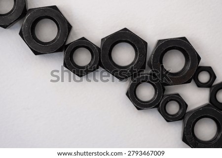Hexagonal nuts on a white background