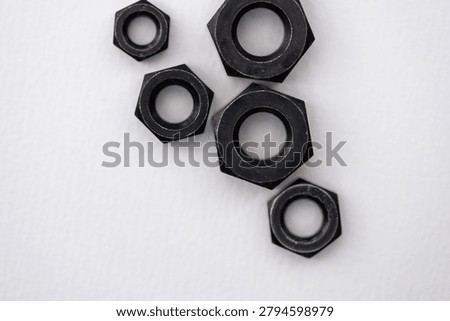 Hexagonal nuts on a white background