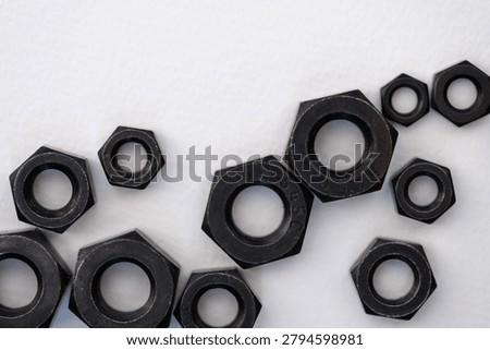 Hexagonal nuts on a white background