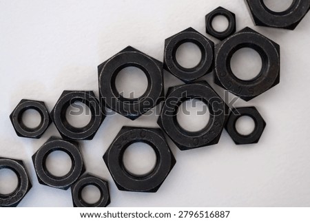 Hexagonal nuts on a white background