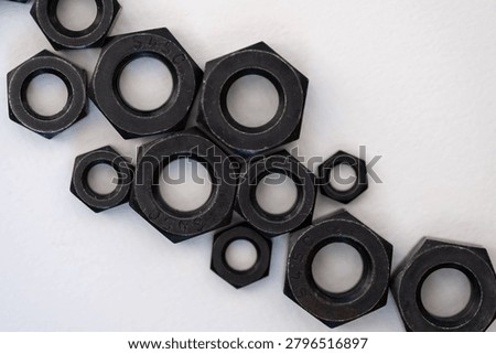 Hexagonal nuts on a white background