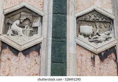 The Hexagonal Reliefs On The Giottos Campanile. Florence 