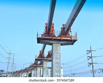 Hi Speed Train Construction Work In Thailand, Construction Of Electric Transport System.