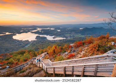 Hiawassee, Georgia, USA landscape with Chatuge Lake in autumn at dusk.