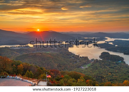 Hiawassee, Georgia, USA landscape with Chatuge Lake in early autumn at dusk.