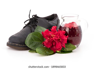 Hibiscus Extract Is Applied To The Shoes Isolated On White Background.