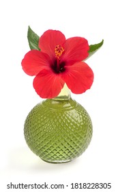 Hibiscus Extract  And Oil On A White Background.(green Leaves Extract)