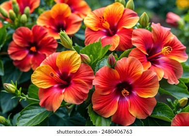 hibiscus flowers in full bloom showcasing vibrant pink centers , Perfect for floral, botanical, and nature themes - Powered by Shutterstock