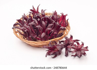 Hibiscus sabdariffa or roselle fruits on a white background