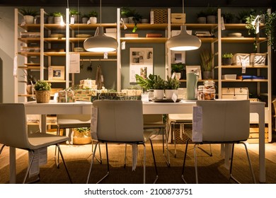 Hicksville, United States - December 11, 2021: Interior design in Ikea.  Ikea is a furniture retail company that sells furniture, kitchen appliances and home accessories.