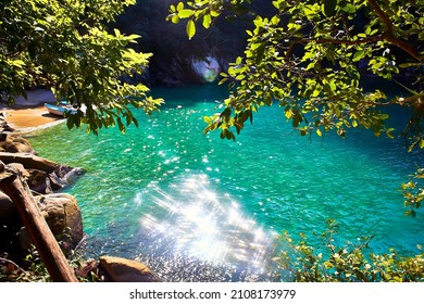 Hidden Beach Colomitos On Boca De Tomatlan Puerto Vallarta Jalisco Beach With A Beautiful Green Color On The Sea With Nature Around  