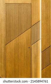 Hidden Door Installation And Wooden Panel In Modern Interior Design Of The Reception Of The House.