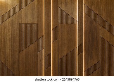 Hidden Door Installation And Wooden Panel In Modern Interior Design Of The Reception Of The House.