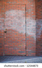 Hidden Door Made Out Of Red Bricks