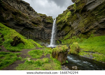 The hidden gem of Kvernufoss waterfall near Skogafoss in Iceland