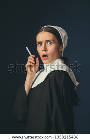 Image, Stock Photo smoke Young woman portrait