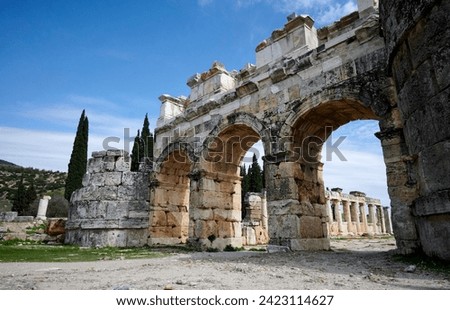 Hierapolis in Pamukkale. Ancient, aged stone tombs from lycia