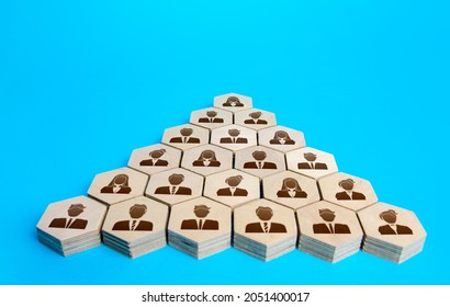 Hierarchical pyramid of people. Classic form of organizational management. Career, corporate culture concept. Personnel management. Human resources, headhunting. Reliable structure of business company