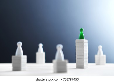 Hierarchy, power, management and leadership concept. Being unique and the best. Dominance, victory and winning challenge. Beat competitors. One different on better, higher level. Negative copy space.