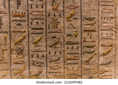 Hieroglyphs in the Ramesses III tomb at the Valley of the Kings at the Theban Necropolis, Egypt - Shutterstock ID 2116999382