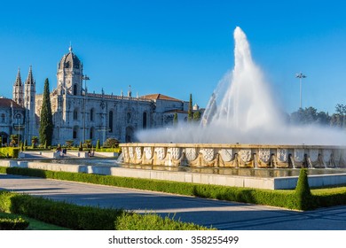 Hieronymites Monastery  and fountain in Lisbon, Portugal