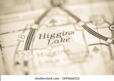 Higgins Lake. Michigan. USA On A Geography Map.