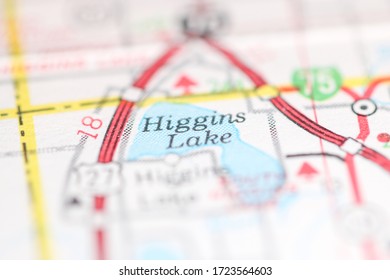 Higgins Lake. Michigan. USA On A Geography Map.