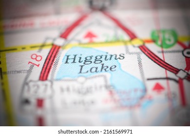 Higgins Lake. Michigan. USA On A Geography Map.