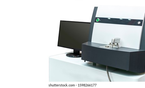 High Accuracy Spectrometer Machine For Chemical Composition Of Metal Check And Analysis By Separate And Measuring Wave Range After Spark Isolated On White + Clipping Path & Copy Space