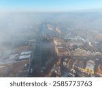 high altitude drone aerial of historic city Sneek Friesland with canal and water gate