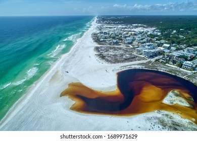 High Altitude View of an Empty Grayton Beach and the Western Lake Outflow during a Forced Beach Closure due to the Coronavirus Outbreak 
