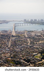 A High Altitude View Of San Diego And The Coronado Bridge.