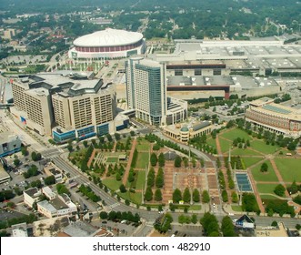 High Altitute View Of The Atlanta Downtown Core Around The Georgia World Congress Center.