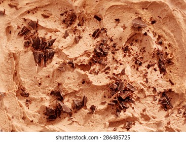 High Angle Close Up View of Mocha or Coffee Flavored Ice Cream Topped with Chocolate Shavings