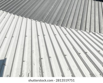 High angle diagonal pattern of corrugated metal roofing