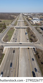 High angle drone view of a multiple lane highway