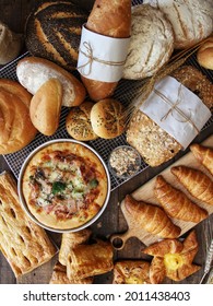 high angle europian breads in rustic style