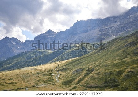 High angle panoramic view of a winding mountain road with sharp hairpin turns and switchbacks in a lush green landscape.