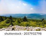 A high angle shot of the highest point in West Virginia Spruce Knob in the summer
