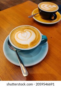 A High Angle Shot Of New Wave Specialty Coffee In A Coffeehouse