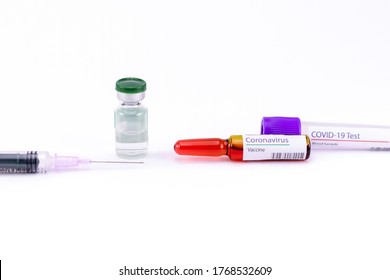 High Angle Shot Of One Empty Blood Sample Tube, Ampoule With Cor