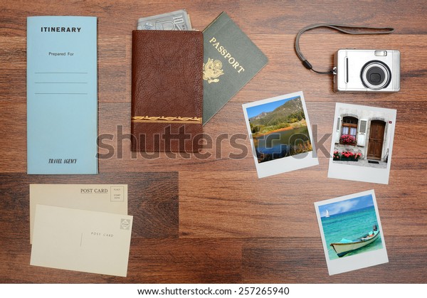 High Angle Shot Passport Wallet Post Stock Photo Edit Now 257265940