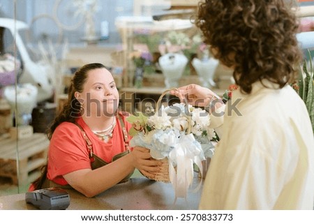 Similar – Image, Stock Photo Unrecognizable curly haired woman admiring mountains