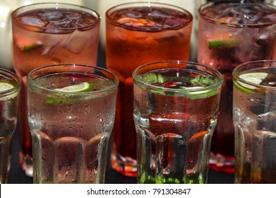 high angle a simple lamon ice drink on the dark table