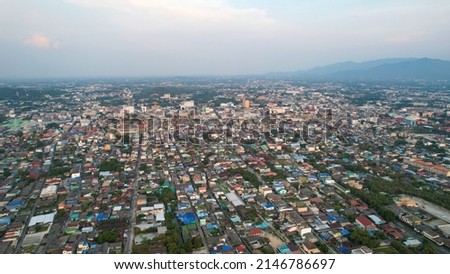 High angle view or Aerial view of Chonburi City View, Thailand, Cityscape of Chonburi ,Thailand