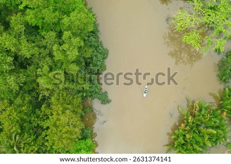 High angle view of the Amazon River, a river located in South America, originating in Peru.