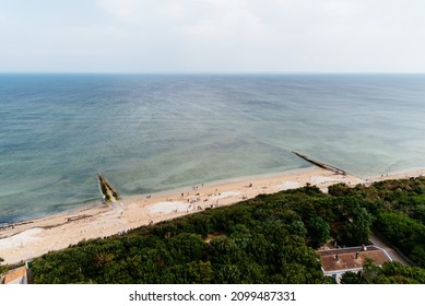 High angle view of Beach at the lighthouse of the whales. Island of Re, France