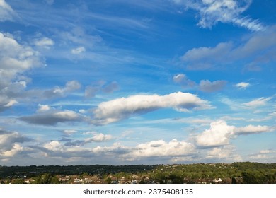 High Angle View of Beautiful and Dramatic Sky with Clouds over Luton city of England UK During Sunset.