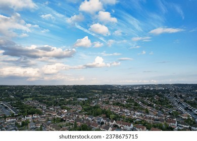 High Angle View of Beautiful and Dramatic Sky with Clouds over Luton city of England UK During Sunset.